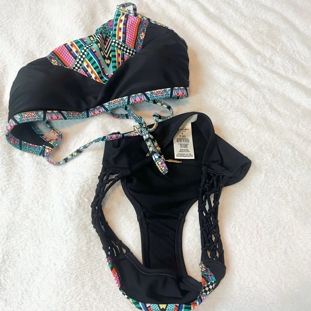 NEW Jessica Simpson Venice Beach High Neck Hipster Bikini Black Blue Green Pink